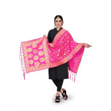 Deals, Discounts & Offers on  - Anusuya SareeArt Silk Printed Gold, Pink Women Dupatta