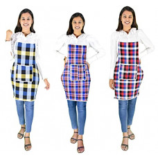 Deals, Discounts & Offers on  - GLUN Cotton Kitchen Multi Colour Apron with Front Pocket - Set of 3(Color and Design May Vary)