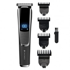Deals, Discounts & Offers on Health & Personal Care -  Zebronics ZEB-HT102 Corded/Cordless Use Trimmer with up to 120 Mins USB Fast Charge, LED Display, 3 Speed Modes, Rounded Tip Stainless Steel Blade, 4 Guide Combs, Washable Attachments & ABS (Grey)