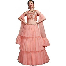 Deals, Discounts & Offers on Women - nityanta fab Women's net Lehenga Choli (P-Ruffle_Pink_Free)