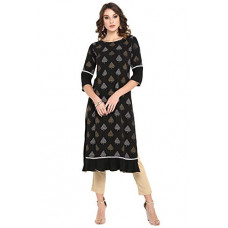 Deals, Discounts & Offers on Women - Janasya Women's Black Poly Crepe Straight Kurta
