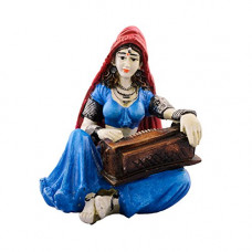 Deals, Discounts & Offers on  - eCraftIndia Rajasthani Lady Playing Harmonium Showpiece Polyresin Statue (12.5 cm x 10 cm x 15 cm, Blue and Red)