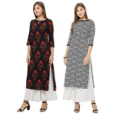 Deals, Discounts & Offers on Women - GoSriKi Women's Multicolor Printed Straight Kurta Pack of 02 (KURTI-COMBO-102_Multicolored)