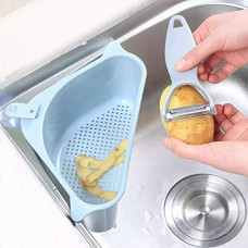 Deals, Discounts & Offers on  - Credly Kitchen Triangle Sink Filter Corner Sink Drain Strainer Basket Multi Functional Drain Shelf Sink Storage Holder (Pack of 1) Blue Grey