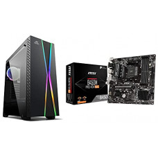 Deals, Discounts & Offers on  - MSI B450M PRO-VDH MAX Gaming Motherboard & Ant Esports ICE-200TG Mid Tower Gaming Cabinet Computer case with RGB Front Panel Supports