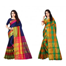 Deals, Discounts & Offers on Women - Dhruvi Trendz Soft Cotton & Silk Saree For Women Half Sarees Under 349 2020 Beautiful For Women saree free size with blouse piece (Blue &Black)