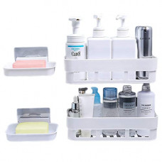 Deals, Discounts & Offers on Home Improvement - House Of vipa Plastic Multipurpose Kitchen Bathroom Shelf Wall Holder Storage Rack Organizer Strong Adhesive Sticker - 2 Bathroom Shelves and 2 Soap Box (White)