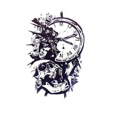 Deals, Discounts & Offers on Beauty Care - S.A.V.I Temporary Tattoo For Girls Men Women 3D Skull and Clock Sticker Size 21x15cm - 1pc, Black, 4 g