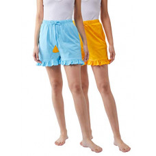Deals, Discounts & Offers on Women - [Size XL] Slay Day Women's 100% Cotton Yellow and Blue Solid Regular Length Shorts Pack
