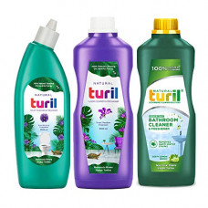 Deals, Discounts & Offers on  - Turil Toilet Cleaner ( Pure Blossom) Floor Cleaner ( Violet Meadow) & Bathroom Cleaner ( Zesty Lemon ) Combo Pack of 3 X 1L | Eco-Friendly | Zero Toxic Fumes | Streak Free Cleaning | Removes Hard water Stains