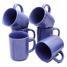 Deals, Discounts & Offers on  - Anwaliya Fauna Series Ceramic Coffee Mugs, 280 ml, Set of 6, Dark Blue with White Lines