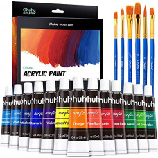 Deals, Discounts & Offers on  - Ohuhu Acrylic Paint Tubes 24 Colours with 6 Brushes, 12ml Art Canvas Crafts Acrylic Colours Paints tubes set, Perfect for Wood, Rock Painting
