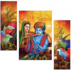 Deals, Discounts & Offers on  - Art Amori Radha Krishna with cow 3 piece MDF Painting Digital Reprint 12 inch x 18 inch Painting