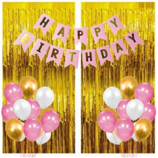 Deals, Discounts & Offers on Baby Care - PartyballoonsHK 1 Pink Happy Birthday Banner+2 Pc Gold Fringe Curtain+30 Pcs Mettalic Balloon Balloon(Set of 33)