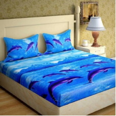 Deals, Discounts & Offers on  - GRACE FULL 140 TC Polycotton Double 3D Printed Bedsheet(Pack of 1, Blue)