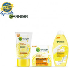 Deals, Discounts & Offers on  - GARNIER Vitamin C Skin Care Mini Combo Pack (Bright Complete : Facewash, 150g + Serum Cream SPF 40, 45g + Light Complete Body Lotion, 250 ml) Face Wash(445 g)