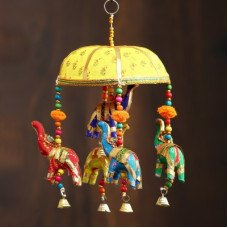 Deals, Discounts & Offers on  - eCraftIndia Handcrafted Decorative Elephant Wall/Door/Window Hanging Bells Decorative Showpiece - 28 cm(Brass, Paper Mache, Multicolor)