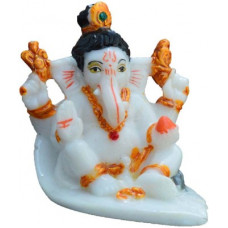 Deals, Discounts & Offers on  - eCraftIndia Lord Ganesha with Bun Decorative Showpiece - 6.35 cm(Microfibre, White)