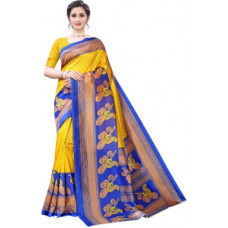 Deals, Discounts & Offers on  - AadvikaPrinted Mysore Art Silk Saree(Yellow)