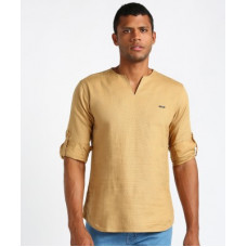 Deals, Discounts & Offers on  - [Size M] The Indian Garage Co.Men Self Design Cotton Blend Straight Kurta(Brown)