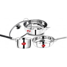 Deals, Discounts & Offers on Cookware - Pigeon Special Stainless Steel Gift Set with Kadai, Fry Pan and Saucepan Induction Bottom Cookware Set(Stainless Steel, 3 - Piece)