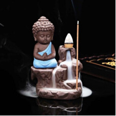 Deals, Discounts & Offers on  - Craft Junction Handcrafted Meditating Little baby Monk Buddha Smoke Backflow Cone Incense Holder Decorative Showpiece - 12 cm(Polyresin, Blue)