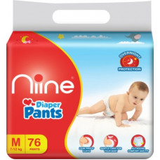 Deals, Discounts & Offers on Baby Care - niine Cottony Soft Baby Diaper Pants with Wetness Indicator and Disposal Tape, MEGA BOX, Medium Size - M(76 Pieces)