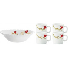 Deals, Discounts & Offers on  - Larah by Borosil Pack of 5 Opalware Red Lily (LH) Dinner Set(Microwave Safe)