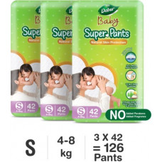 Deals, Discounts & Offers on Baby Care - Dabur Baby Super Pants | Infused with Aloe Vera, Shea Butter & Vitamin E | Insta-Absorb Technology | 12 Hrs Zero Leakage - S(126 Pieces)