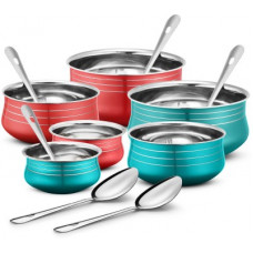 Deals, Discounts & Offers on Cookware - Ideale Stainless Steel 6 Pcs Handi Set with 6 Pcs Service Spoon Induction Bottom Cookware Set(Stainless Steel, 12 - Piece)