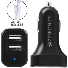 Deals, Discounts & Offers on  - ZEBRONICS 2.1 Amp Turbo Car Charger(Black, With USB Cable)