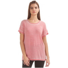 Deals, Discounts & Offers on  - [Size M] FLYING MACHINESolid Women Round Neck Pink T-Shirt