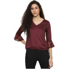 Deals, Discounts & Offers on Laptops - [Size M] PEOPLECasual Bell Sleeves Solid Women Maroon Top