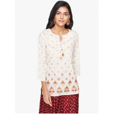 Deals, Discounts & Offers on Laptops - [Size L] GLOBAL DESICasual Regular Sleeves Printed Women White Top