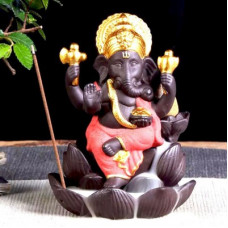 Deals, Discounts & Offers on  - Craft Junction Handcrafted Lord Ganesha on Lotus Smoke Backflow Cone Incense Holder With 10 Incense Cones Decorative Showpiece - 11 cm(Polyresin, Multicolor)