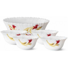 Deals, Discounts & Offers on  - Larah by Borosil Red Lily - Pudding Set Opalware Serving Bowl(White, Pack of 5)