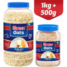 Deals, Discounts & Offers on Food and Health - Manna Oats - 1.5kg (1kg x 1 Jar and 0.5kg x 1 Jar) | Gluten Free Steel Cut Rolled Oats | High in Fibre & Protein | 100% Natural | Helps Maintain Cholesterol. Good