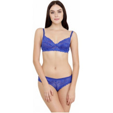 Deals, Discounts & Offers on  - [Size 32] FashigoBra & Panty Set Self Design Blue Lingerie Set