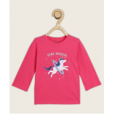 Deals, Discounts & Offers on  - [Size 2-3Y] Miss & ChiefGirls Graphic-Print Pure Cotton T-Shirt(Pink, Pack of 1)