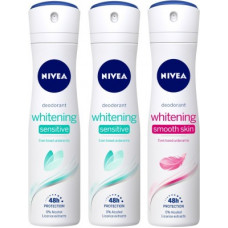 Deals, Discounts & Offers on  - NIVEA Whitening Sensitive Deodorant & Whitening Smooth Deodorant Deodorant Spray - For Women(450 ml, Pack of 3)