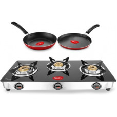 Deals, Discounts & Offers on  - [Pre Book] Pigeon Gas Stove Combo - Ultra 3 Burner Gas Stove + Flat Tawa 250 + Fry Pan 240 Stainless Steel Manual Gas Stove(3 Burners)