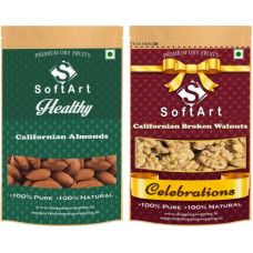 Deals, Discounts & Offers on Food and Health - Soft Art Dry fruits combo of Californian Almonds & Broken Walnut (250g Each) Vacuum Pack Almonds, Walnuts(2 x 250 g)