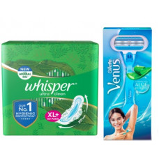 Deals, Discounts & Offers on  - [Pre Book] Whisper Ultra Clean 50s plus Venus Hair Removal Razor (Women Hygiene Combo)(2 Items in the set)