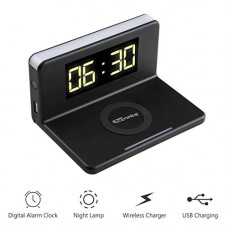 Deals, Discounts & Offers on Mobile Accessories - Portronics Freedom 4 Desktop Bedside Wireless Charger with Digital Alarm Clock and LED Lamp (Black)