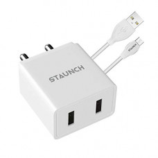 Deals, Discounts & Offers on Mobile Accessories - Staunch Flash 3.1A Fast Charger USB Wall Adapter BIS Approved with Over-Heating Protection and Smart IC & Autocut Funcation Dual Port (with Type-C Cable)