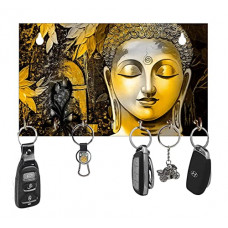 Deals, Discounts & Offers on  - ZIQFIDS Home Decor Wooden Art Work Buddha Painting Key Holder For Wall Decor 7 Hooks Key Organizer Gift Items For Home Hall Office Decoration (25 cm x 15 cm x 4 cm, Multicolour, Pack of 1 Key Holder)