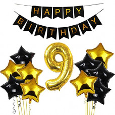 Deals, Discounts & Offers on  - Black & Gold 9th Happy Birthday Balloons Decoration Kit Items Combo-12Pcs