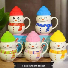 Deals, Discounts & Offers on  - SATYAM KRAFT Cute Snow Man Ceramic Glass Coffee Mug Cup with Spill proof Lid For Tea, Coffe, Milk, Best Gift Cups For Stylish Girls, Boys, Men, Women, Birthday Mugs Gifts , Friend, (1 Piece, Random, 300 ml)
