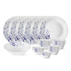 Deals, Discounts & Offers on  - Larah by BOROSIL Opalware Dinner Set - 19 Pieces, White, Blue Eve Silk
