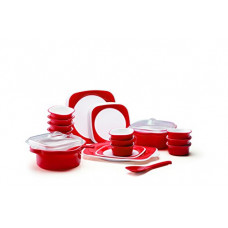Deals, Discounts & Offers on  - Joy Home Microwave Safe Dinner Set-32 Pcs (Twin Color - Cherry Red)